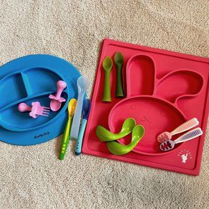 13 piece Baby Feeding Lot Silicone plates and cutlery
